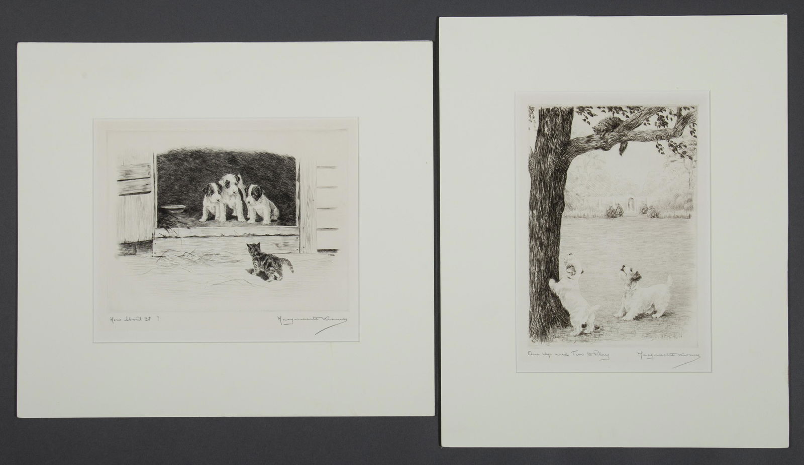 Two Marguerite Kirmse Etchings of Scotty Dogs Puppies & Cat (1 of 6)