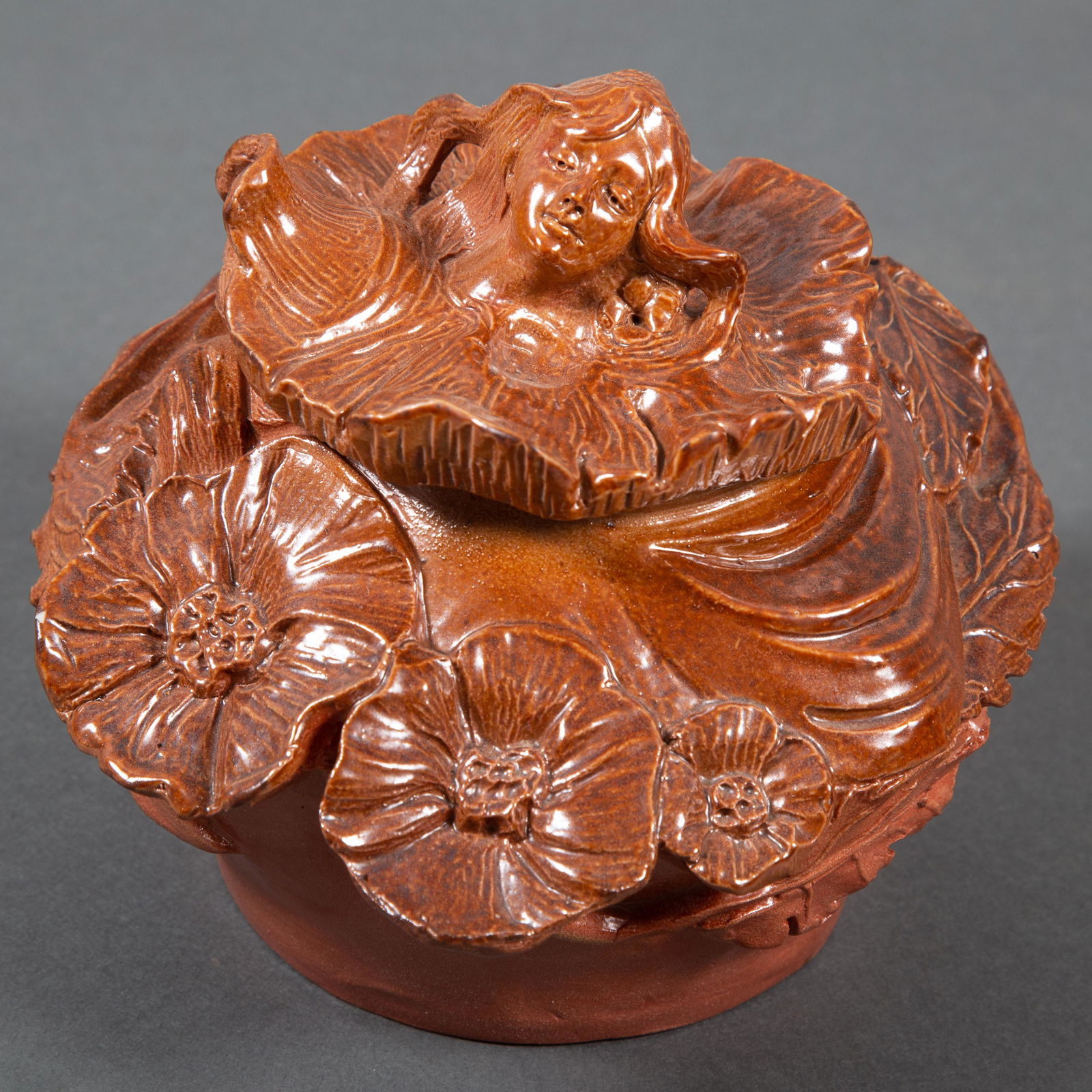 Art Nouveau Stoneware Jar w Ladies Head & Floral Decoration (1 of 6)