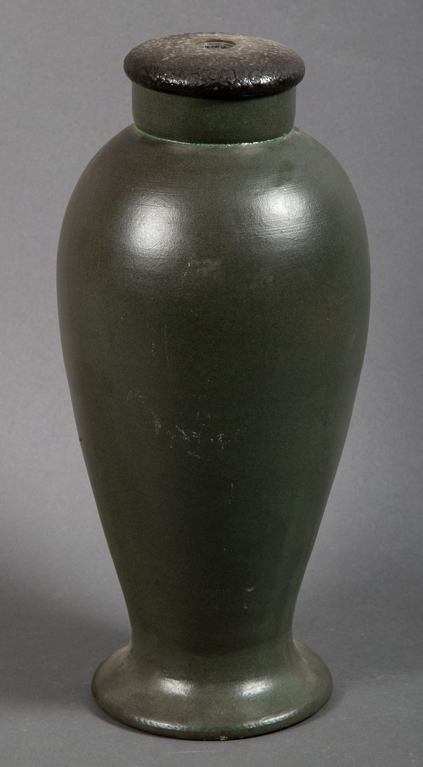 Unsigned Matte Green Glaze Arts & Crafts Art Pottery Lamp Base (1 of 8)