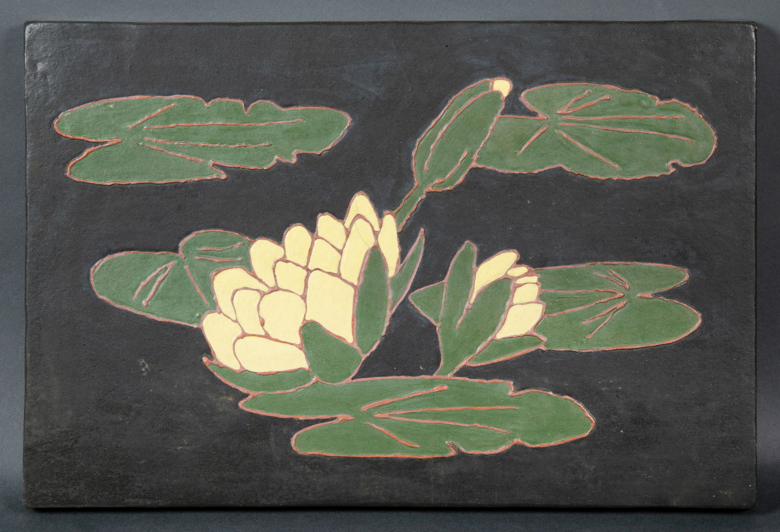 Arts & Crafts Style Art Pottery Tile with Lily Pads (1 of 5)