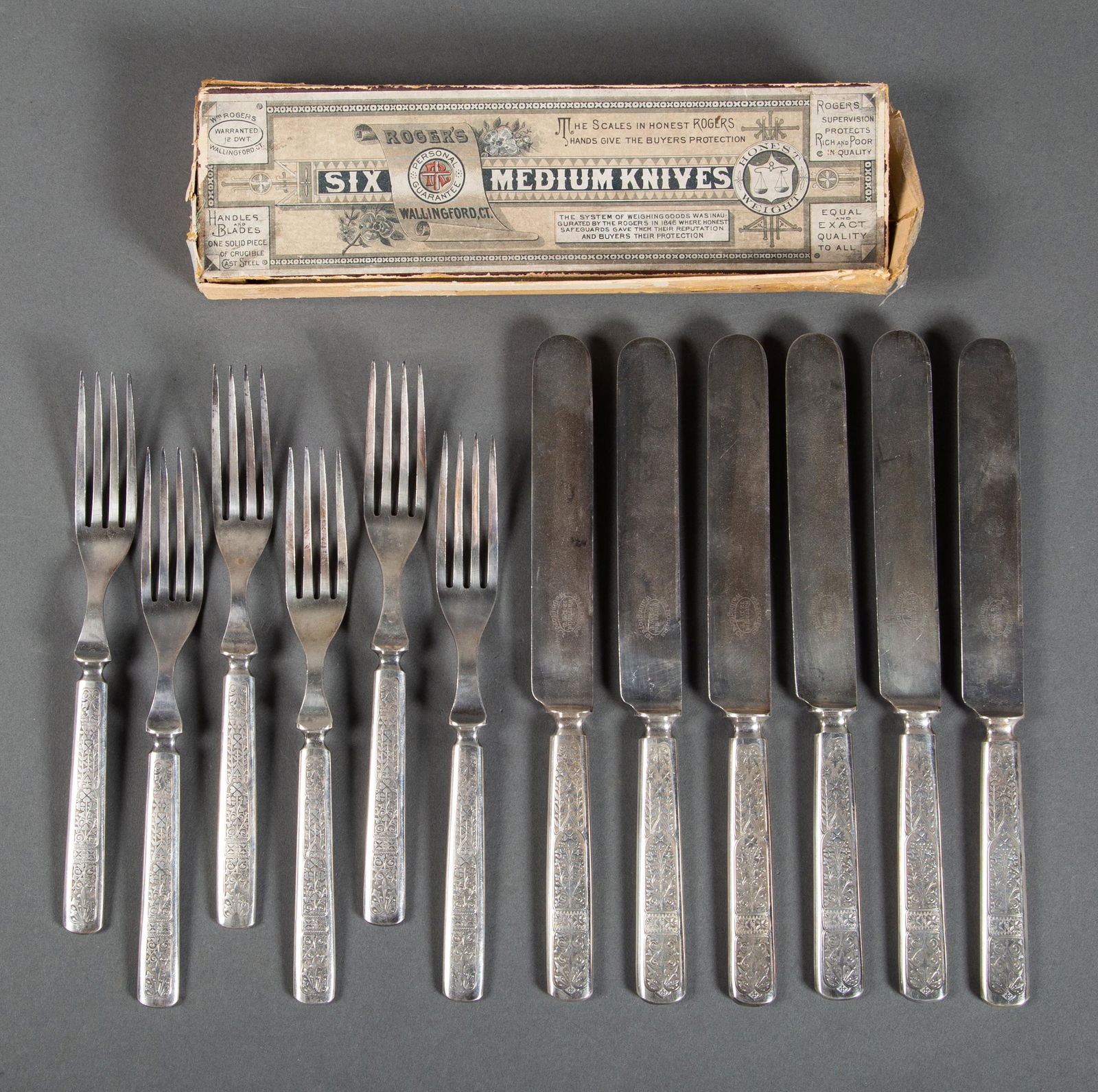 Wm Rogers Aesthetic Movement Silverplated Flatware w Original Graphic Box (1 of 11)