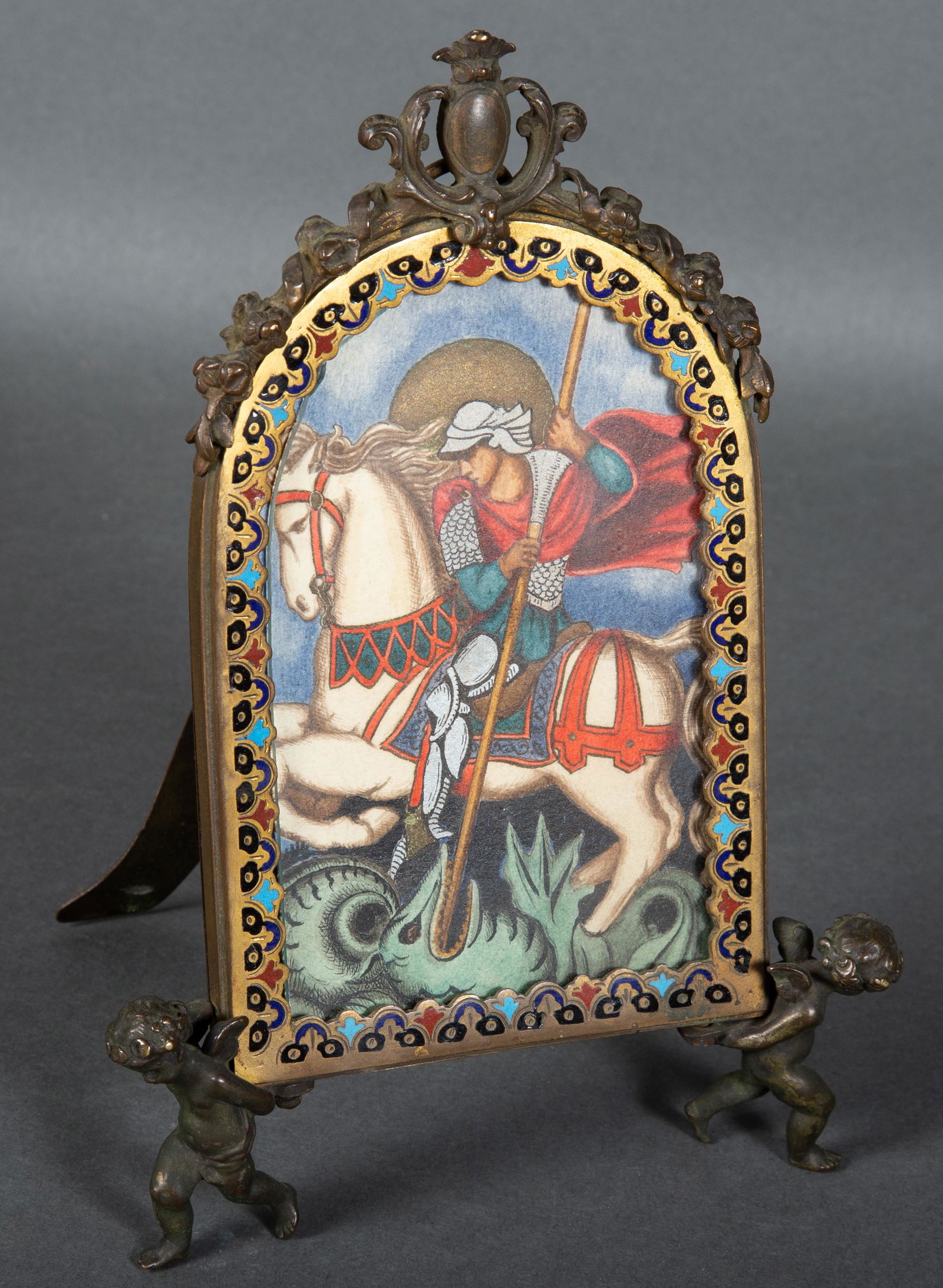 Late 19th Century Figural Cast Bronze & Enamel Easel Back Frame (1 of 4)