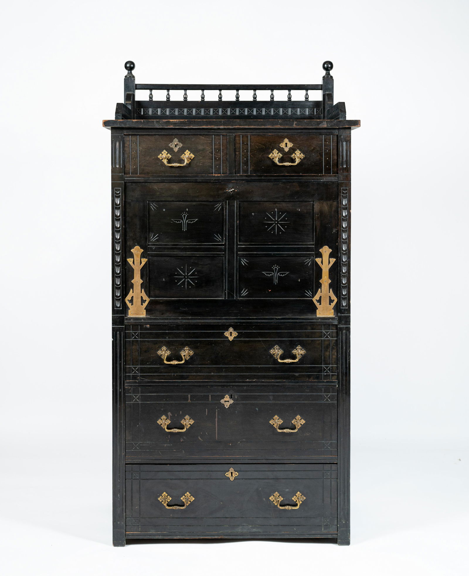 American Aesthetic Movement Ebonized Drop Front Desk Chest (1 of 16)