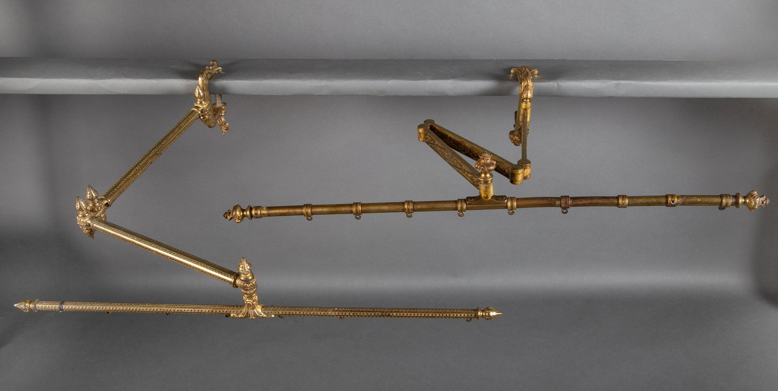 Two American 19th Century Gilt Bronze Mantle Clamp Type Fire Screen Brackets (1 of 6)