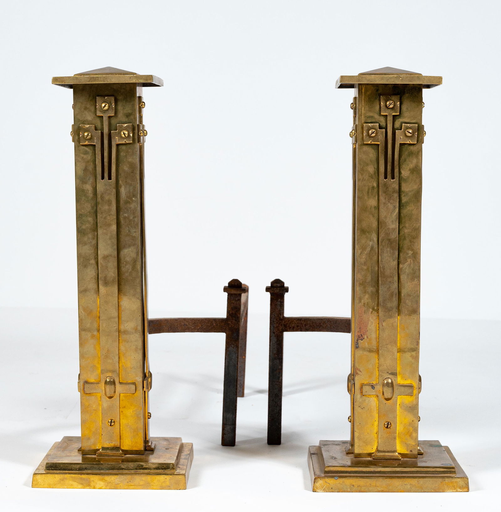 Arts & Crafts Chicago Prairie School Brass Andirons (1 of 6)