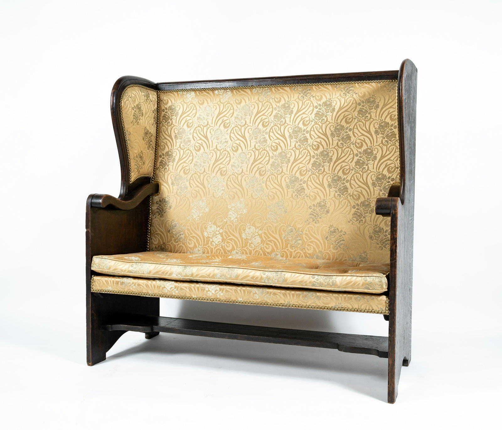 Arts & Crafts Fumed Oak Hall Bench with Art Nouveau Upholstery (1 of 8)