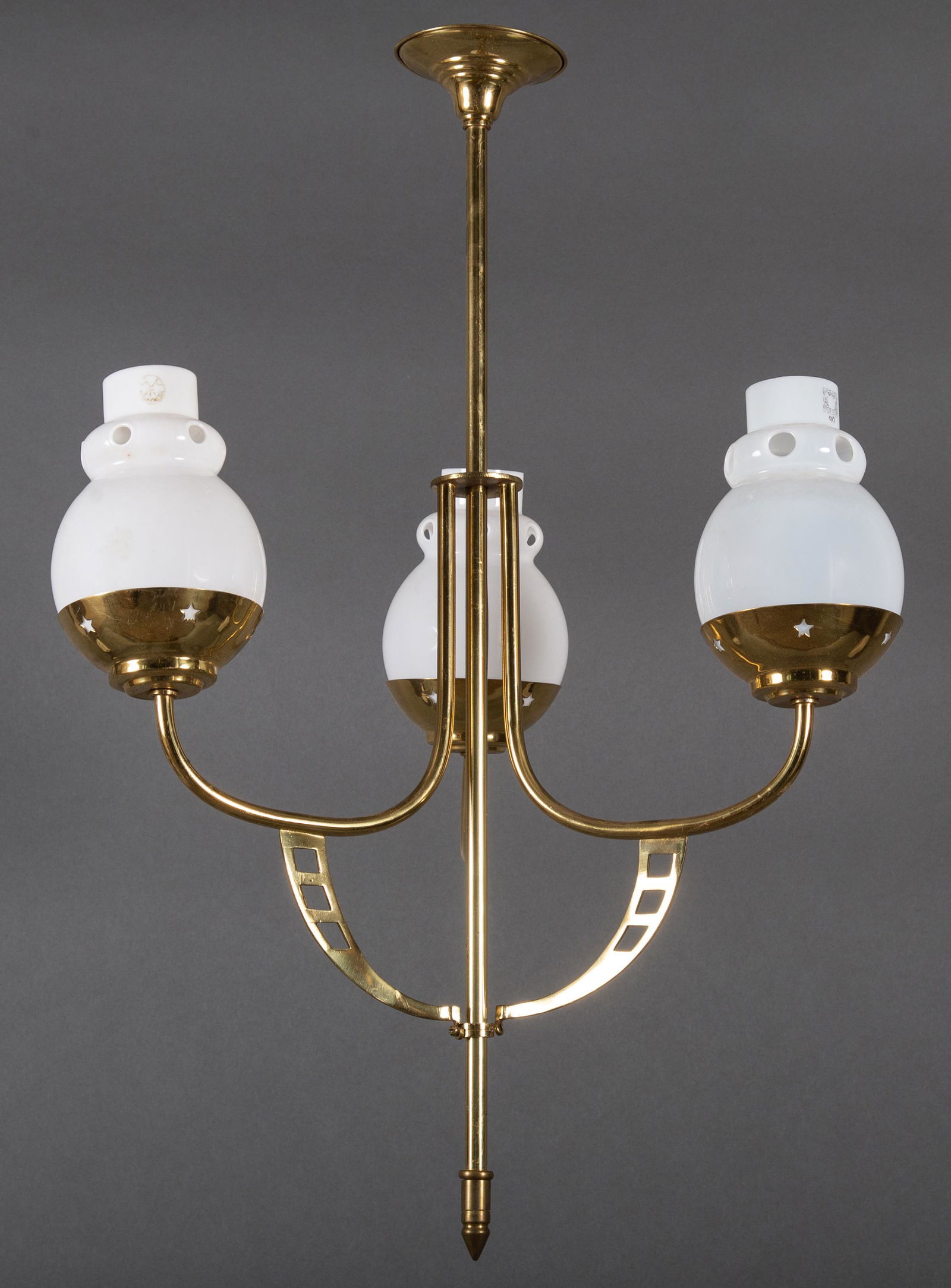 Austrian Secessionist Brass Chandelier w Otto Schott Glass Shades (1 of 6)