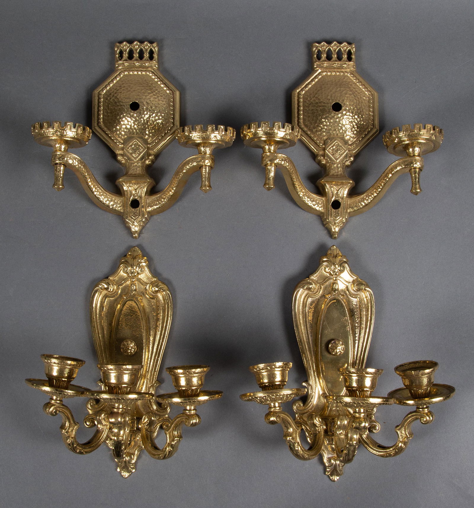 Two Pairs Arts & Crafts And Edwardian Polished Brass Sconces (1 of 9)