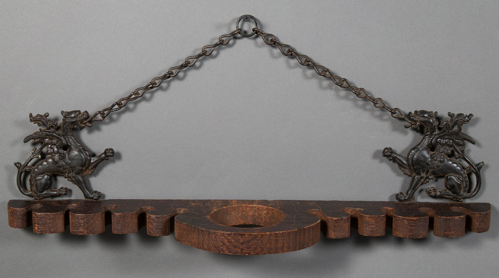 Arts & Crafts Fumed Oak Billiard Cue Rack w Cast Iron Gryphons (1 of 8)