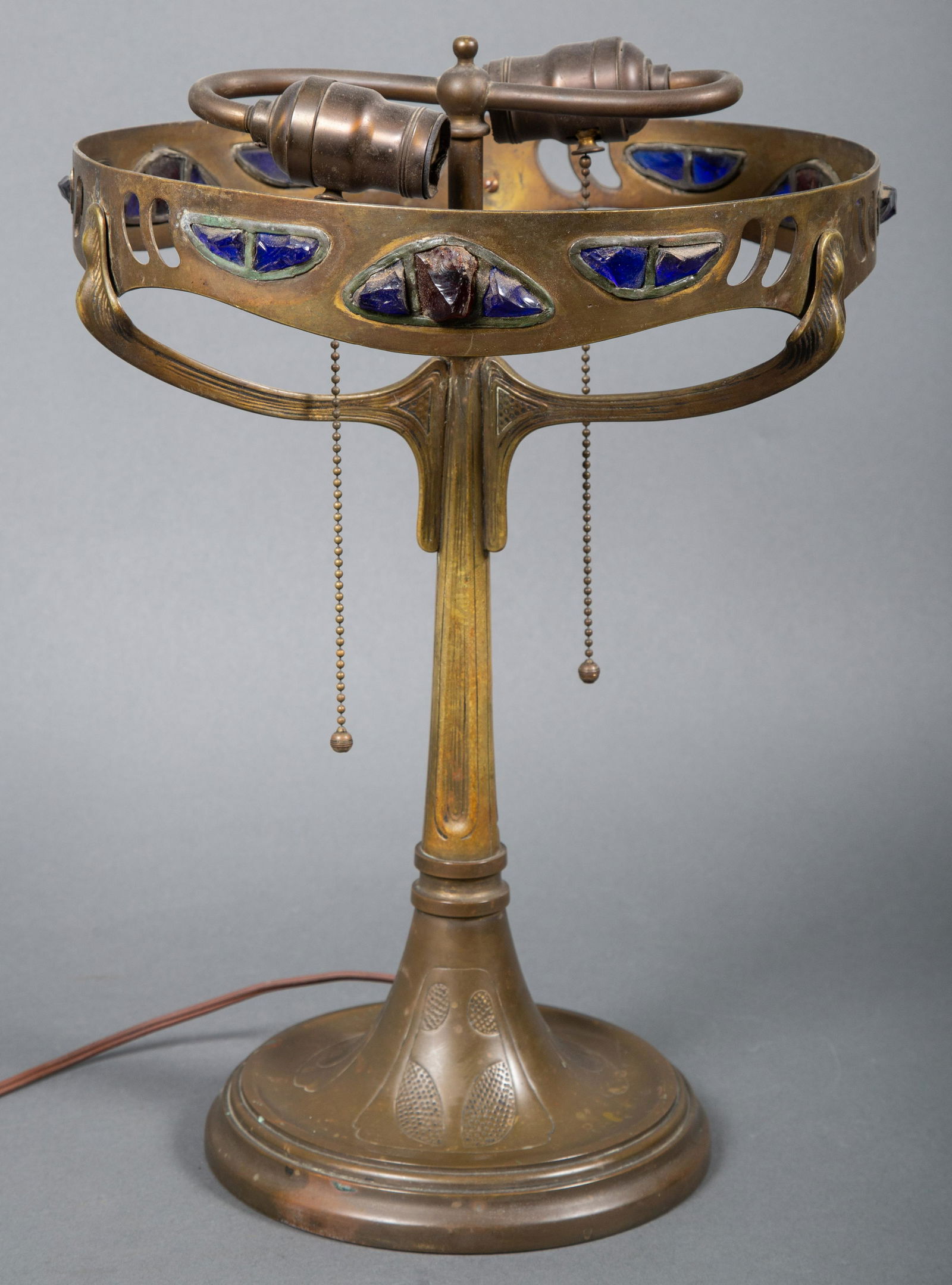 Austrian Bronze Art Nouveau Lamp Base w Chunk Jewels (1 of 9)