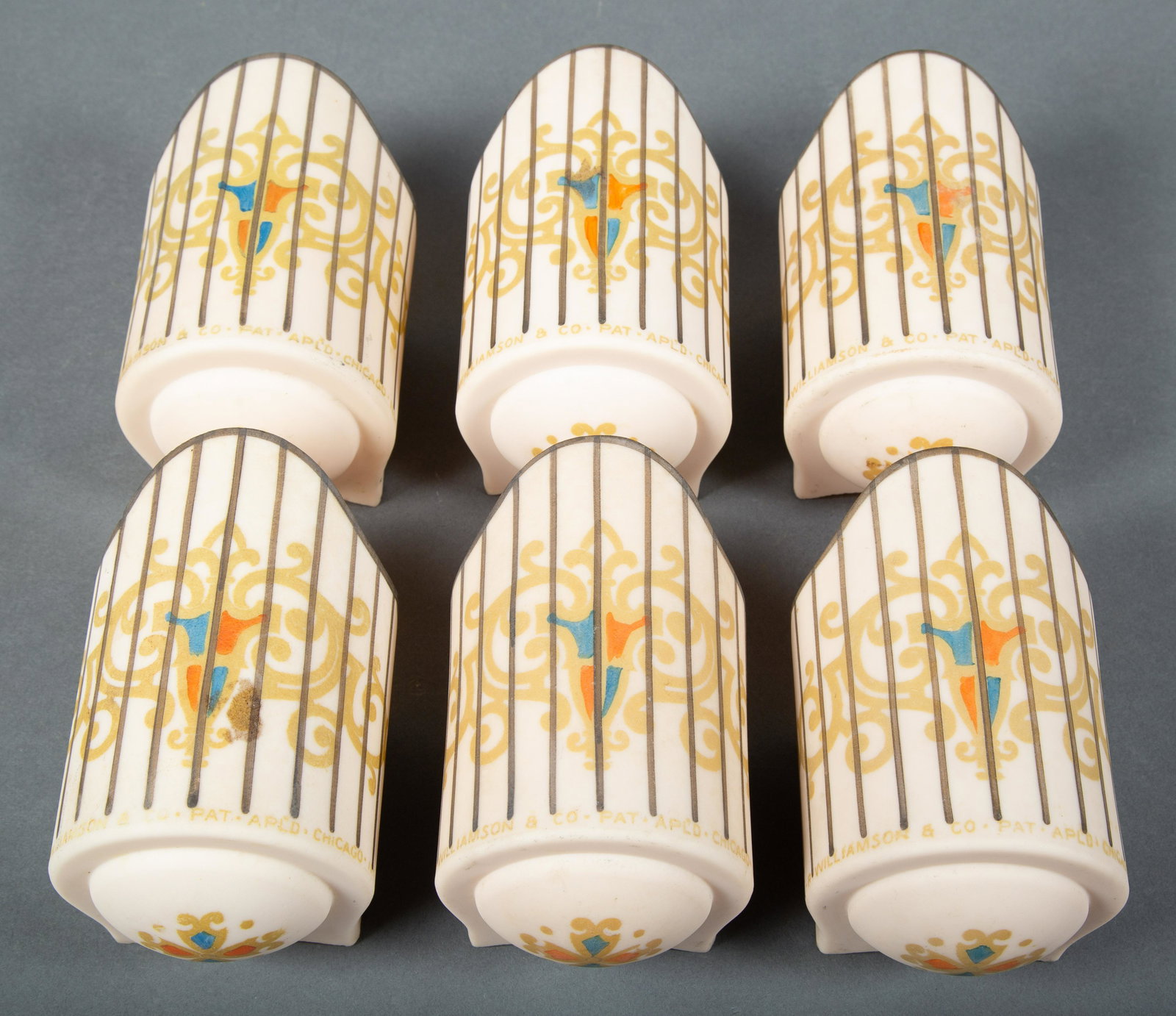 R. Williamson & Co. Art Deco Glass Slip Shades Obverse Painted Set of 6 (1 of 7)
