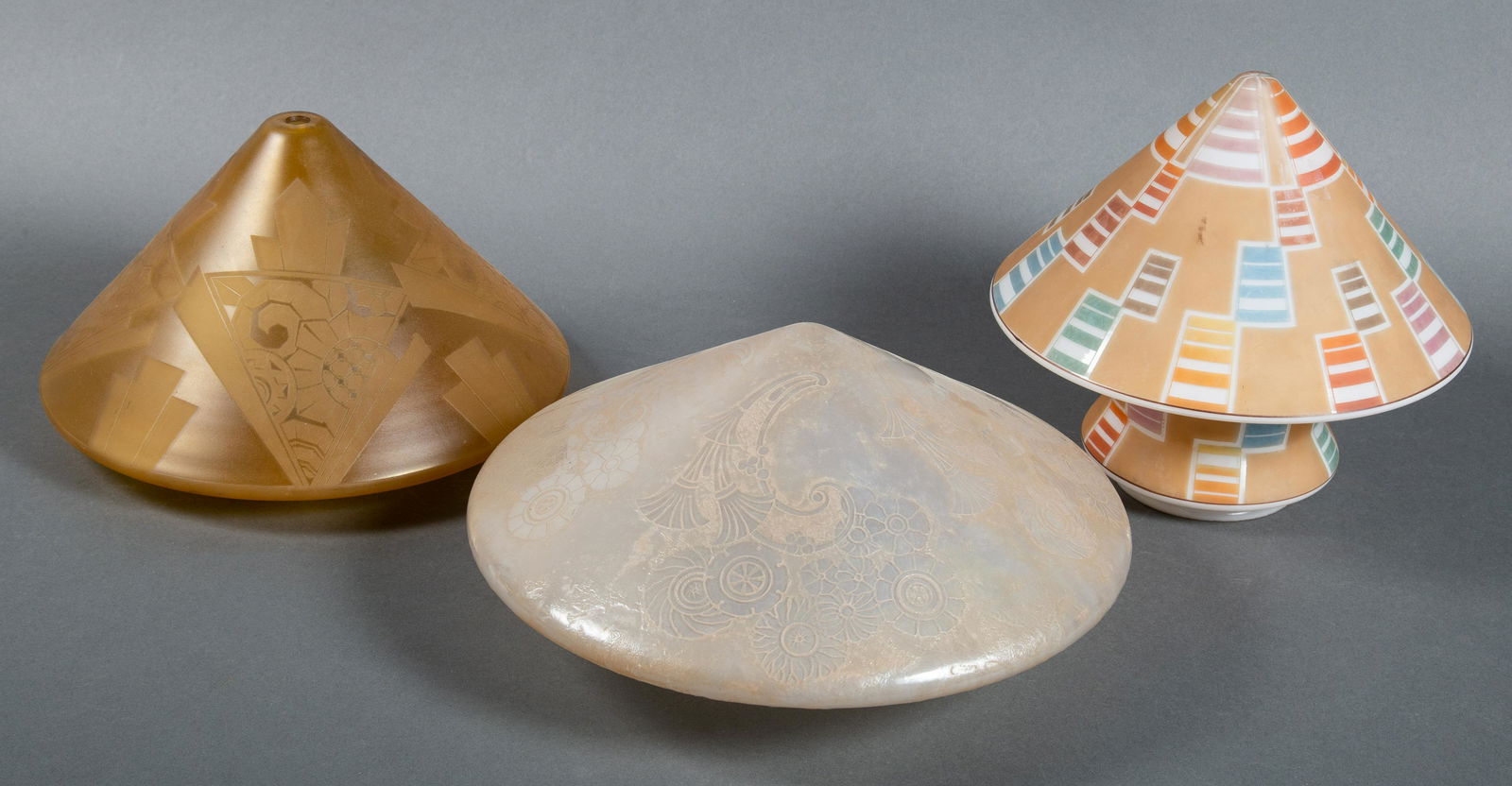 3 Sizable High Style Art Deco Bellova Ceiling Fixture Shades (1 of 13)