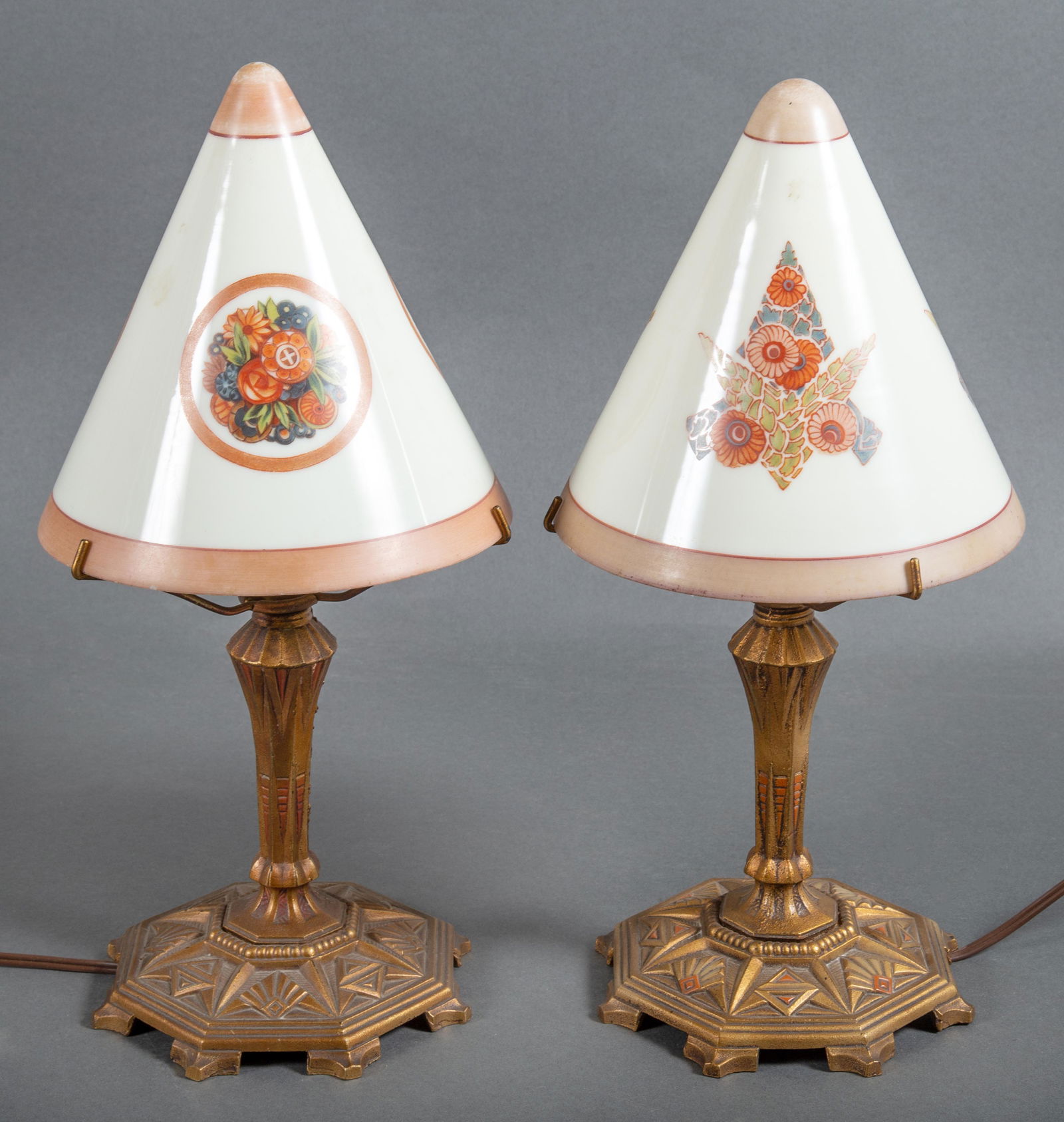 Pr. Art Deco Obverse Painted McFaddin Table Lamps (1 of 6)