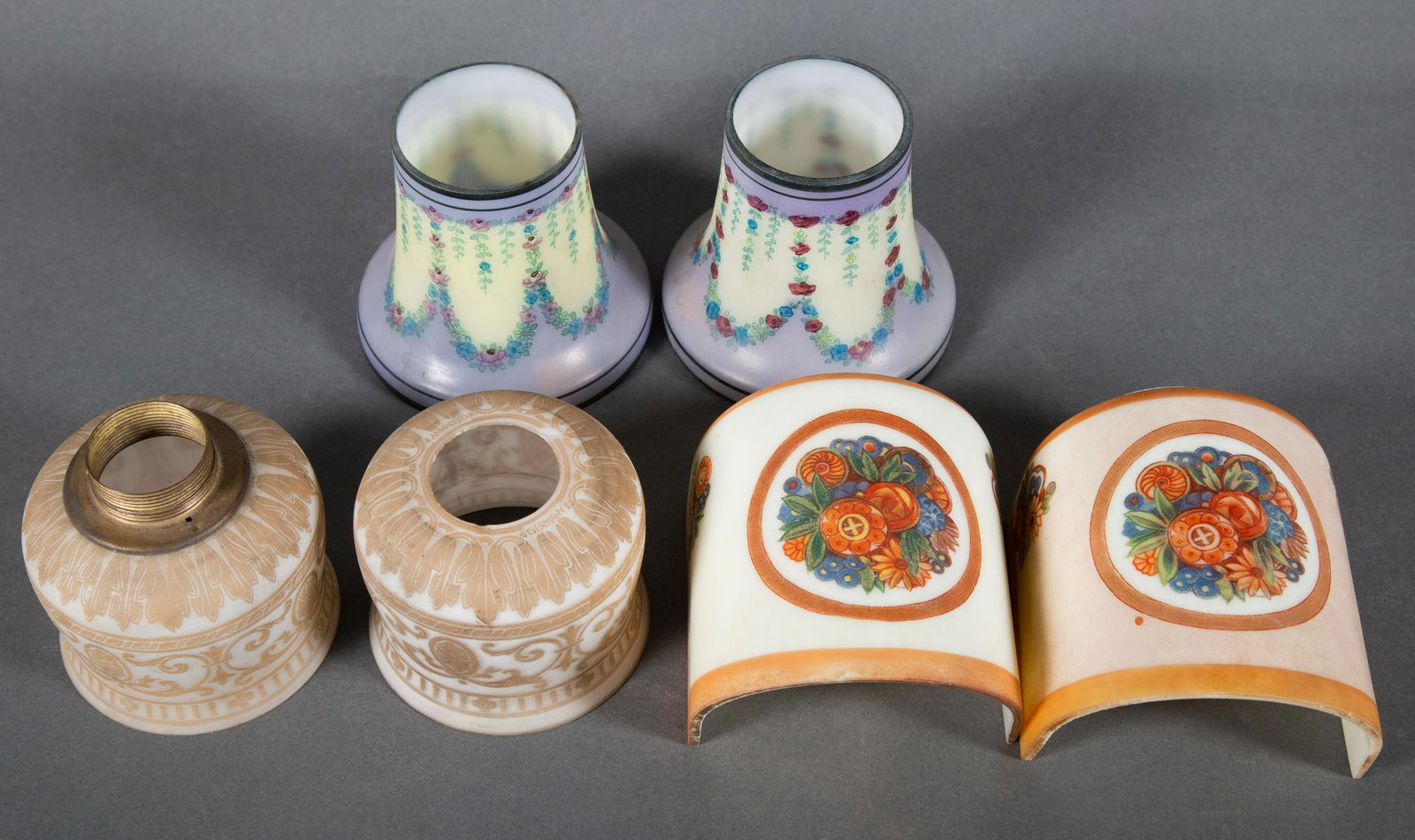 3 Pairs Small Obverse Painted & Acid Cut Back Lamp Shades (1 of 5)