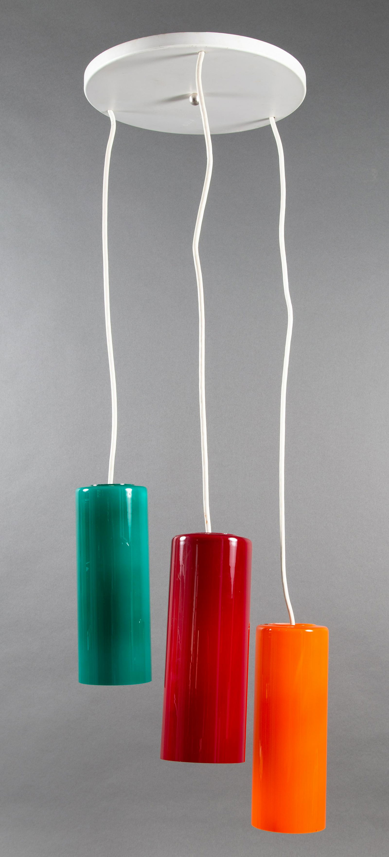 MCM Three Light Danish Modern Glass Pendant Chandelier (1 of 6)