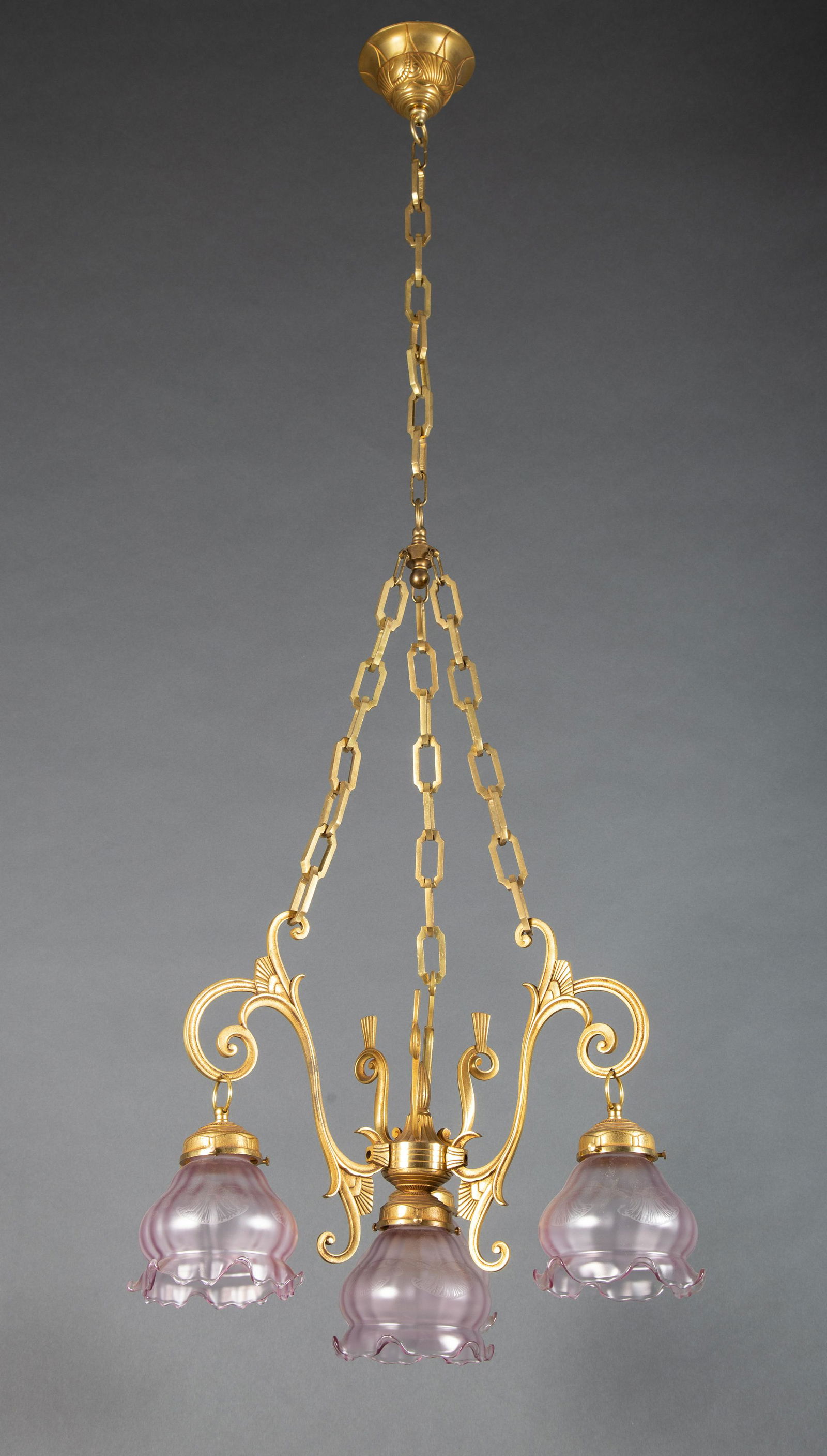 Vianne French Art Deco Style Gilt Bronze Four Shade Chandelier (1 of 7)