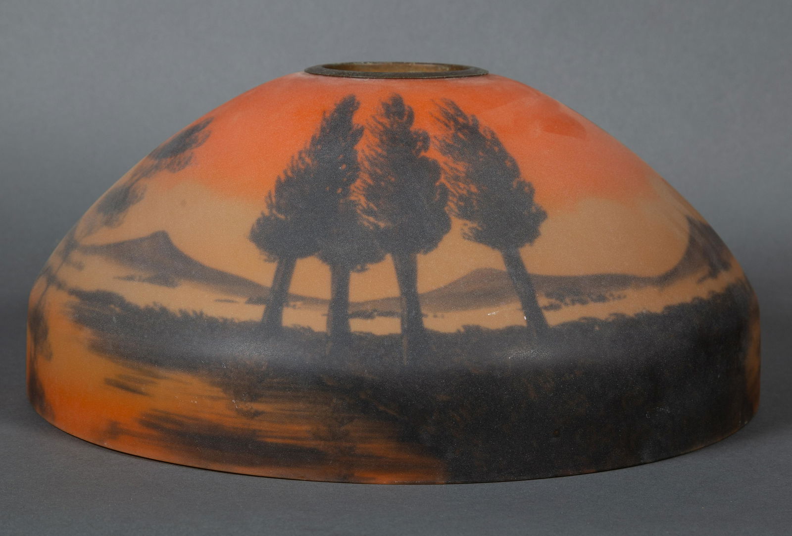 An Antique Reverse Painted Shade of Trees and Mountainscape (1 of 5)