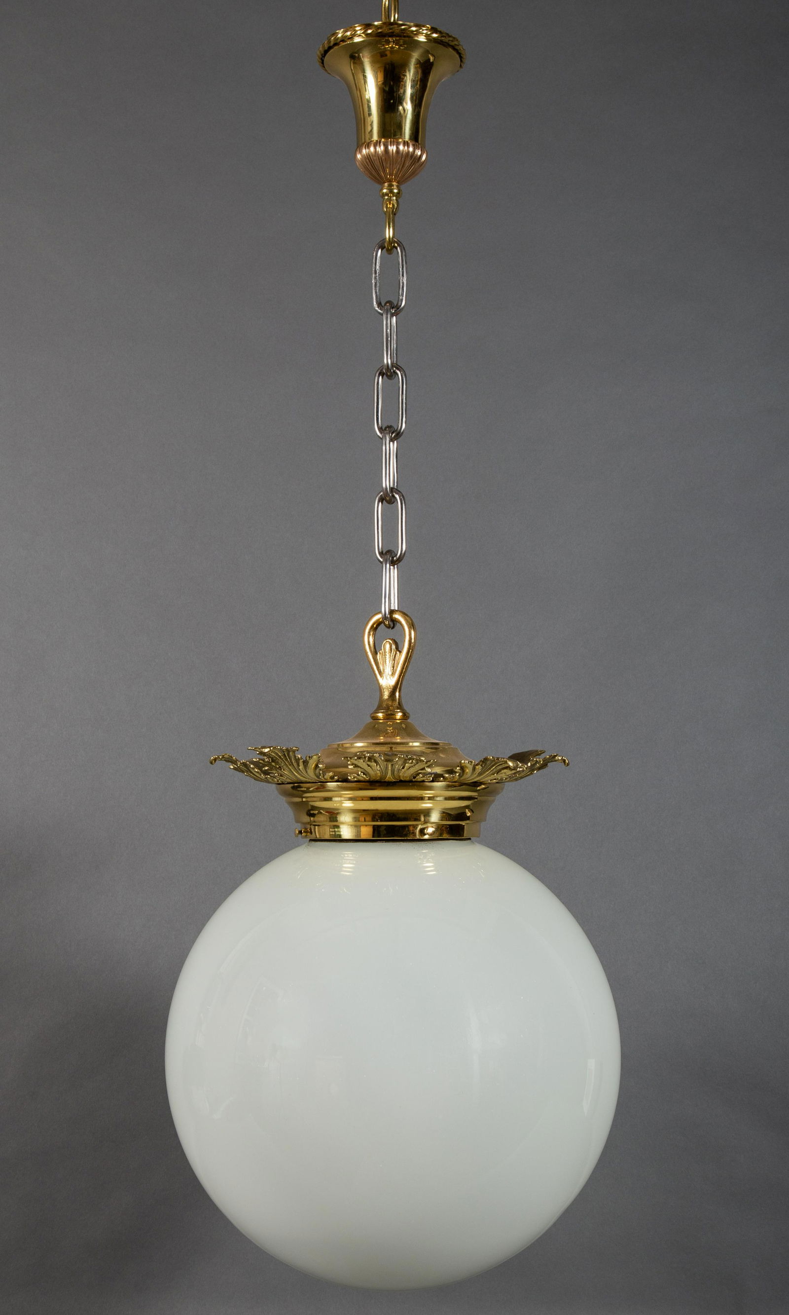 Sizable 16" Diameter Globular Glass Pendant Light with Acanthus Leaf Fitter (1 of 6)