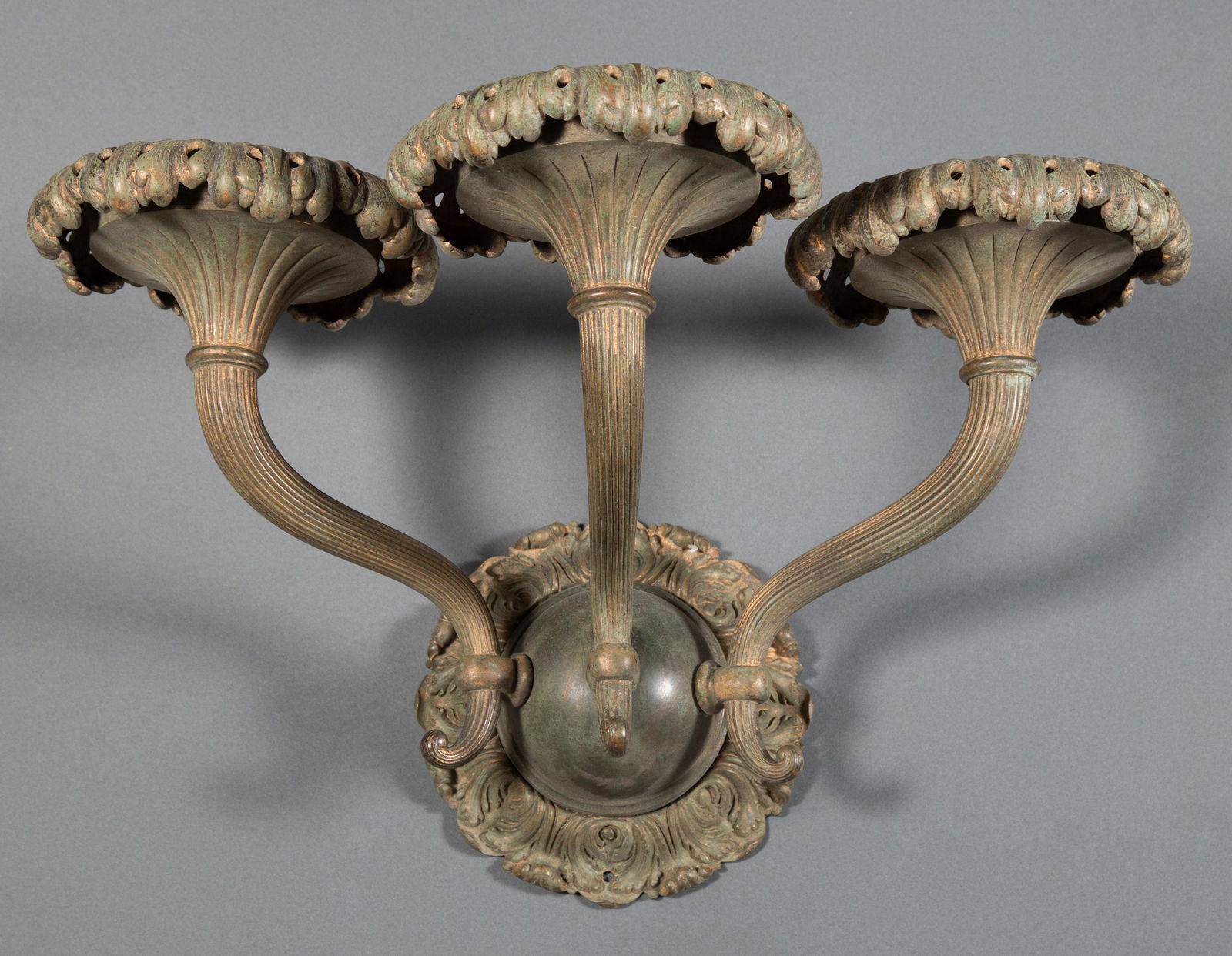 Romanesque Classical Form Three Arm Bronze Sconce (1 of 9)