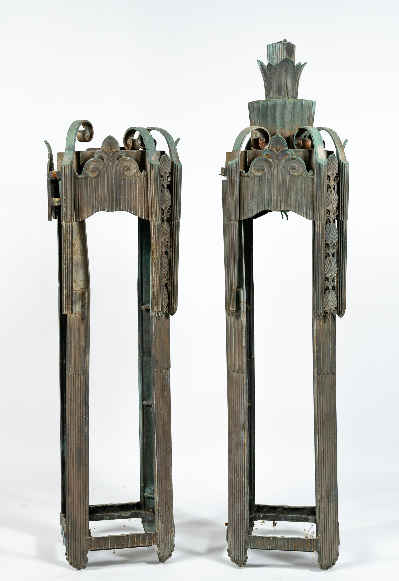 Huge Pair Exterior Bronze Art Deco Theater or Bank Sconces As-is (1 of 13)