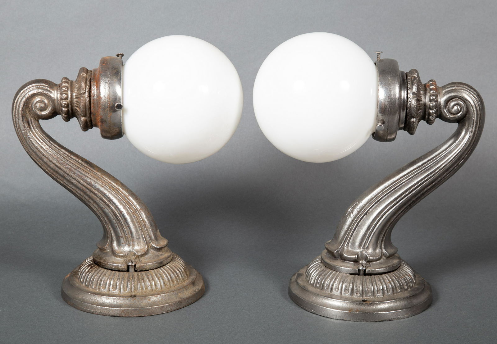 Pr. Exterior Cast Iron Classical Form Sconces with Globes (1 of 2)