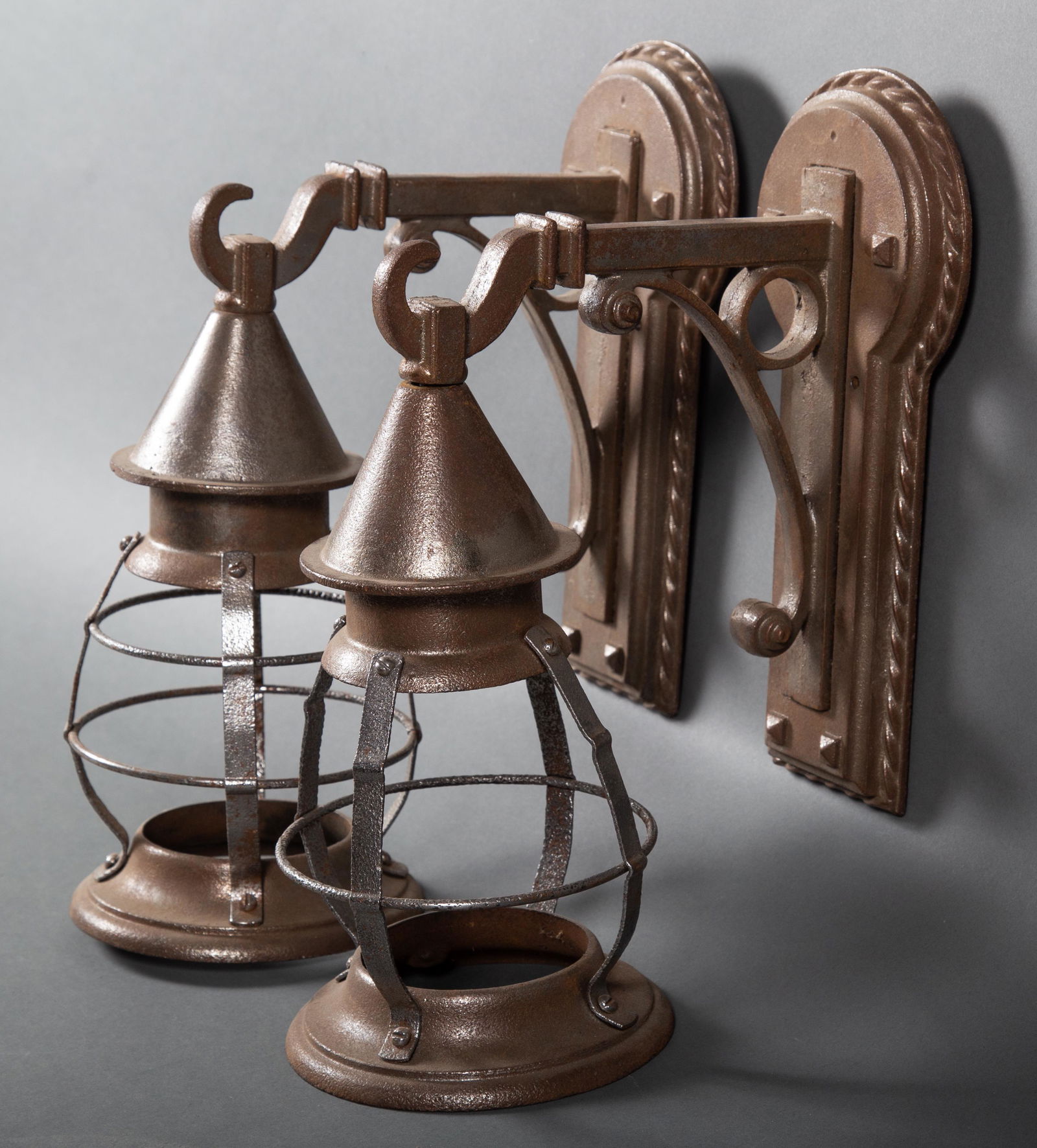 Pair Signed Moe Bridges Cast Iron Exterior Sconces (1 of 8)