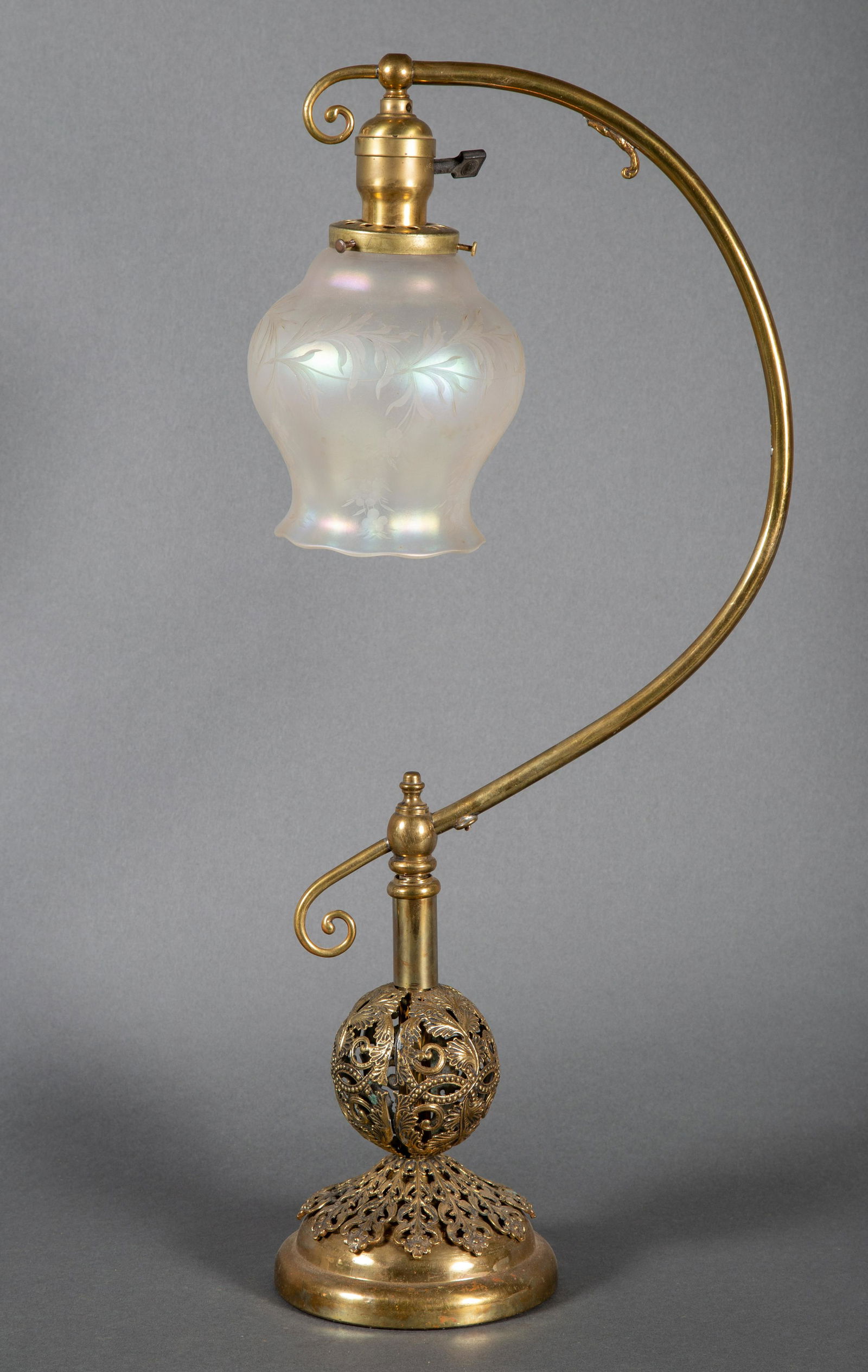 Late Victorian Ornate Table Lamp w Verre de Soie Engraved Shade (1 of 5)