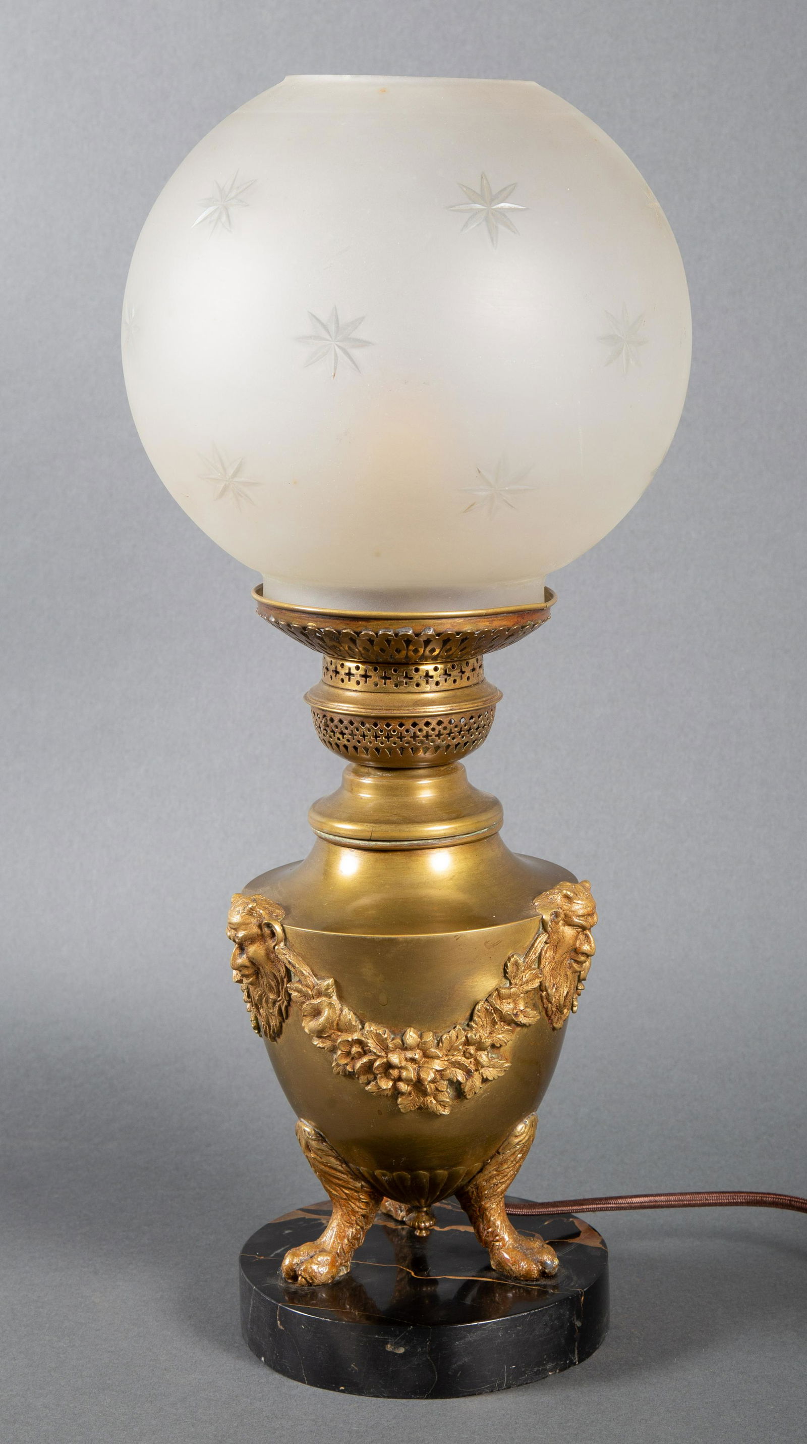 19th Century Cast Bronze Figural Urn Form Lamp w Marble Base & Etched and Cut Glass Shade (1 of 5)