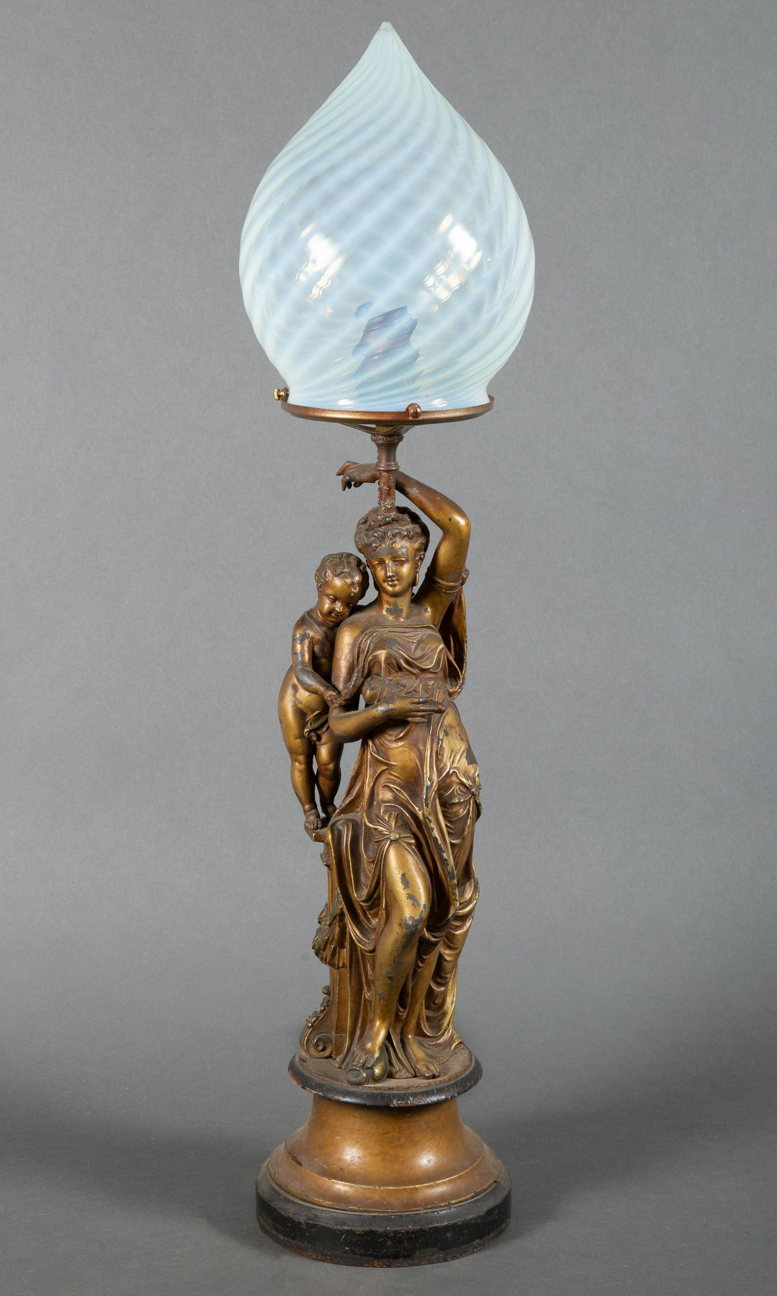 Classical Figural Lady Pot Metal Lamp w Opalescent Glass Shade (1 of 7)