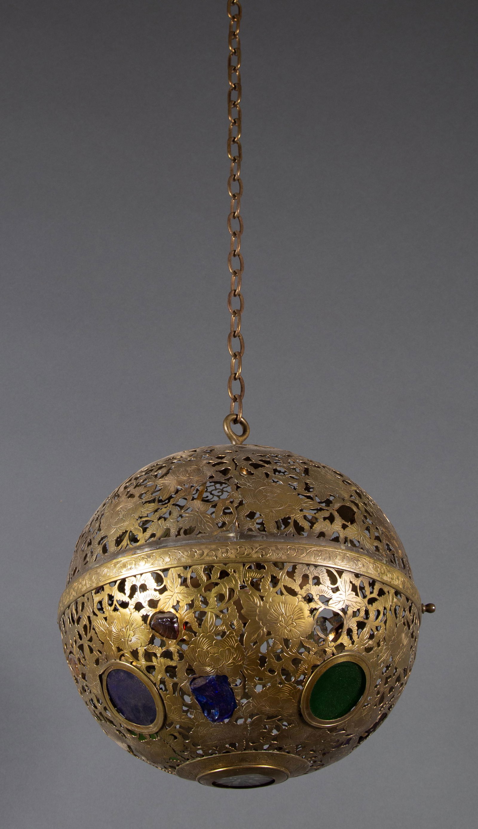 Spherical Chunk Jewel Middle Eastern Brass Pendant Light (1 of 10)