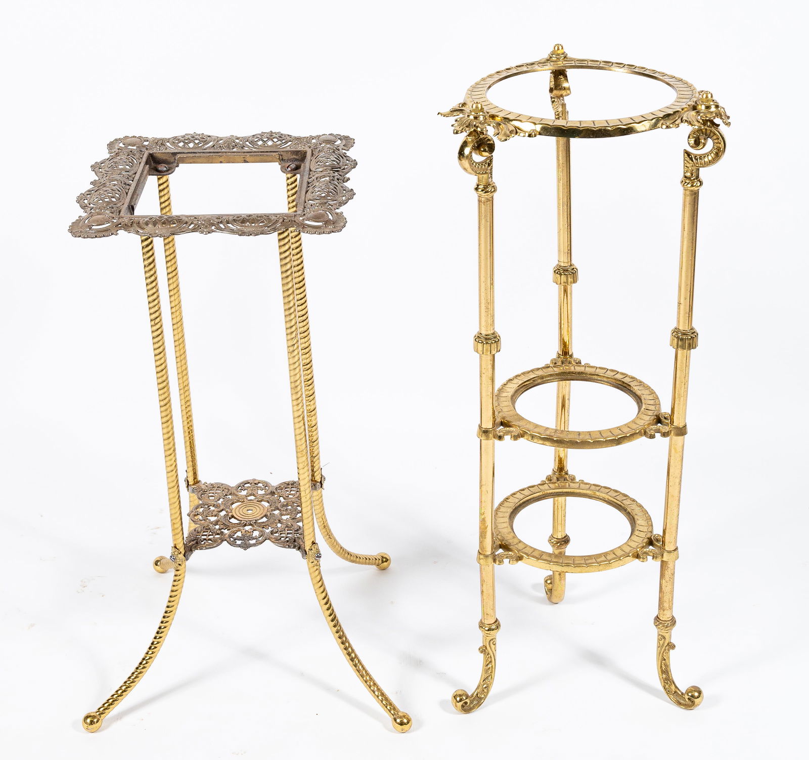 2 Circa 1910 Cast Iron & Brass Pedestal Tables or Plant Stands (1 of 14)