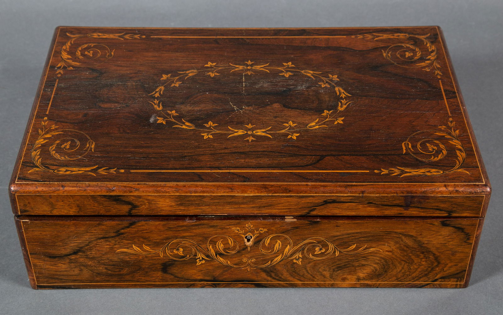 19th Century Rosewood Inlaid Lap Desk w Curly Maple Interior (1 of 12)