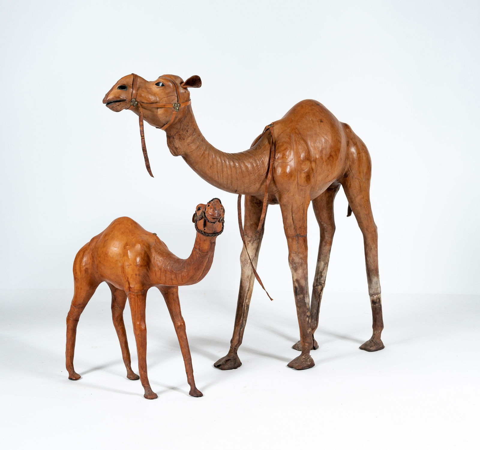 Two Sizable Leather Covered Camels Mother & Child (1 of 11)