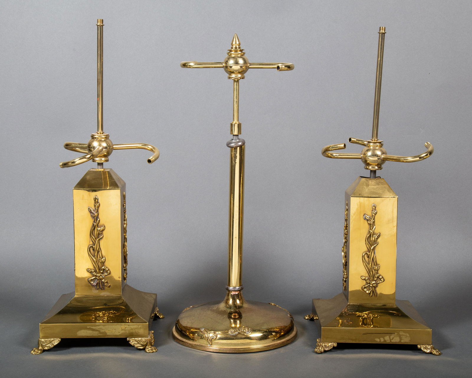3 Polished Brass Art Nouveau Table Lamp Bases (1 of 8)