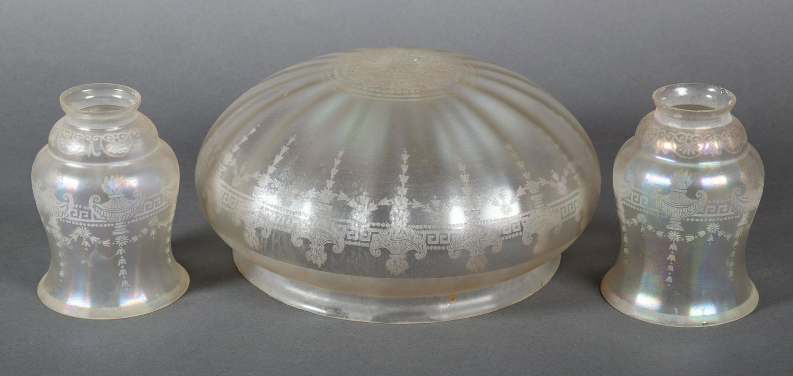 Iridescent Etched Glass Dome Shade & Two Matching Shades for Light Fixture (1 of 9)