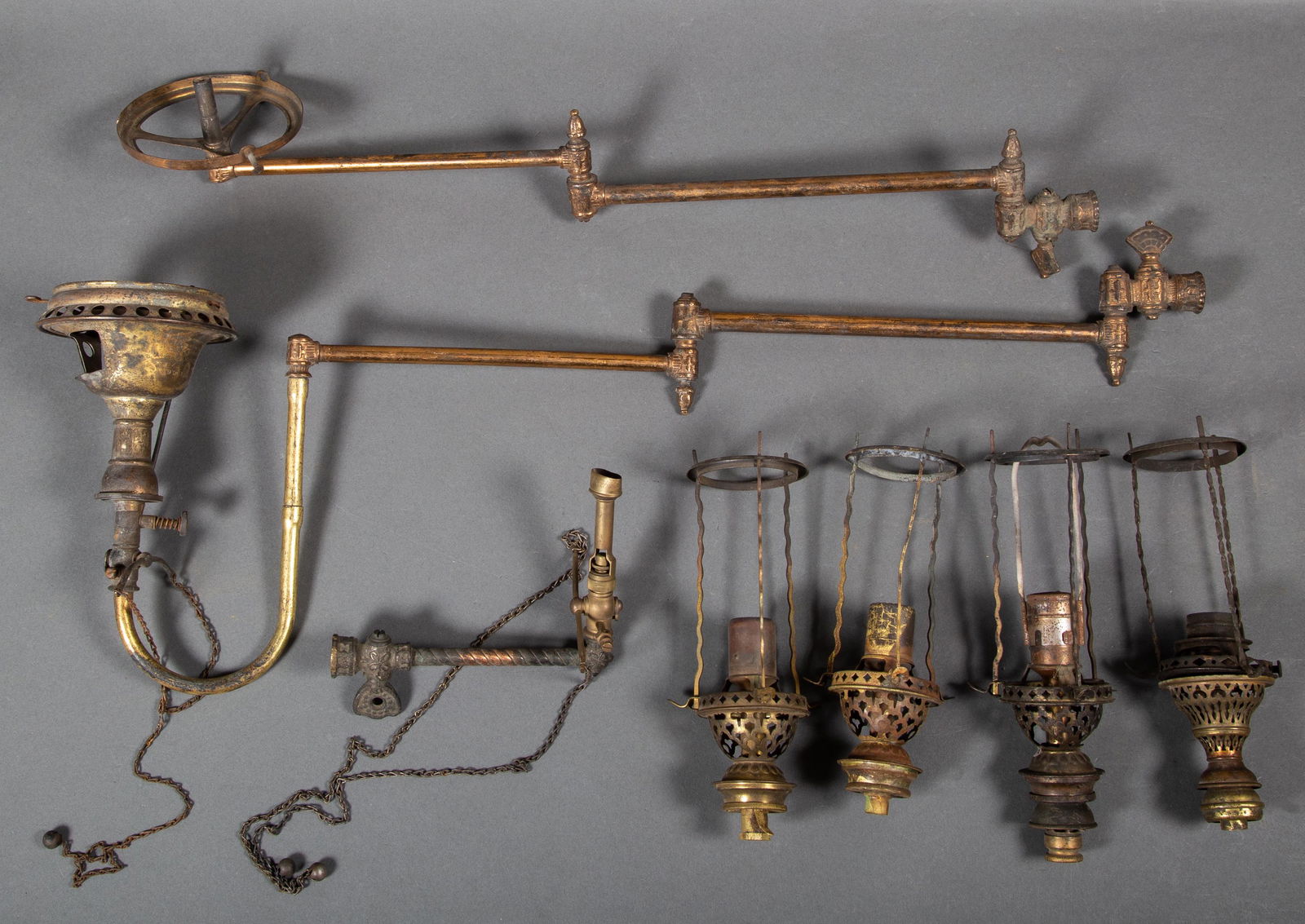 Group of Swivel Arm Gas Light Sconces & Gas Light Burners (1 of 11)