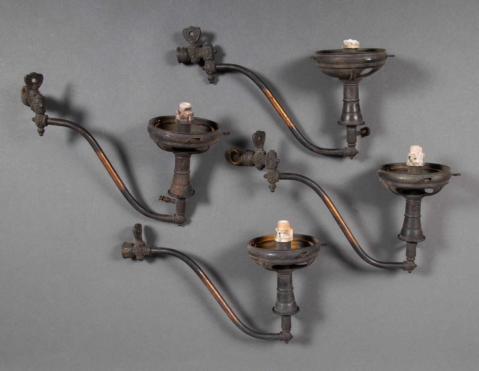 Set of 4 Welsbach Copper Patinated Gas Light Sconces (1 of 7)