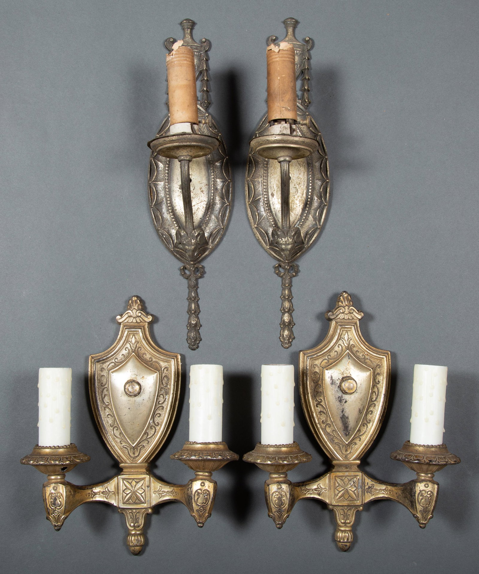 2 Pairs Edwardian Silver Plated Bronze Sconces (1 of 11)