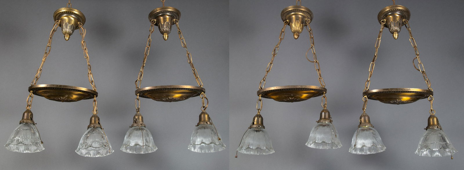 Set of Four Matching 1920's Pan Light Ceiling Fixtures with Shades. (1 of 9)