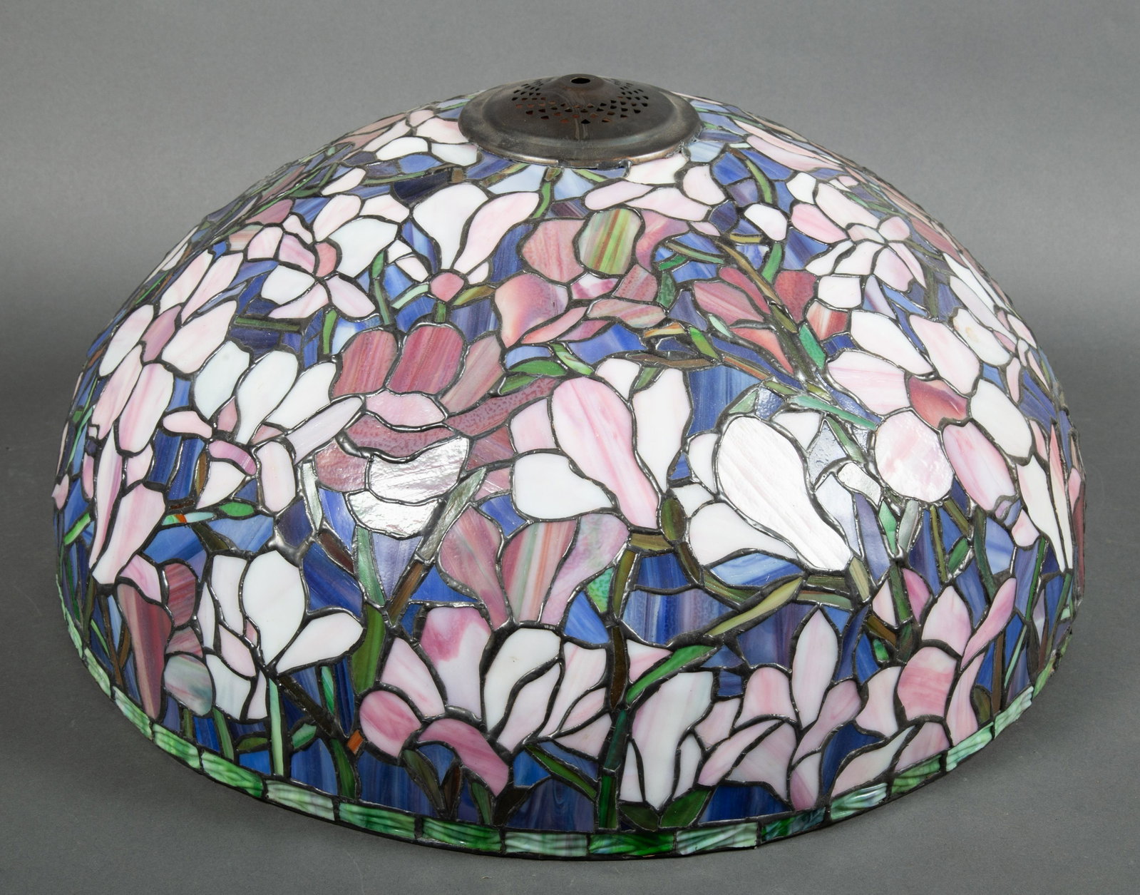 The Second Contemporary 22" Diameter Floral Leaded Glass Shade: A very well made floral mosaic leaded glass dome form shade 22" in diameter and just short of 12" tall. These were purchased from B&P Lamp Supply in the early 1990's. Excellent glass selection and hig