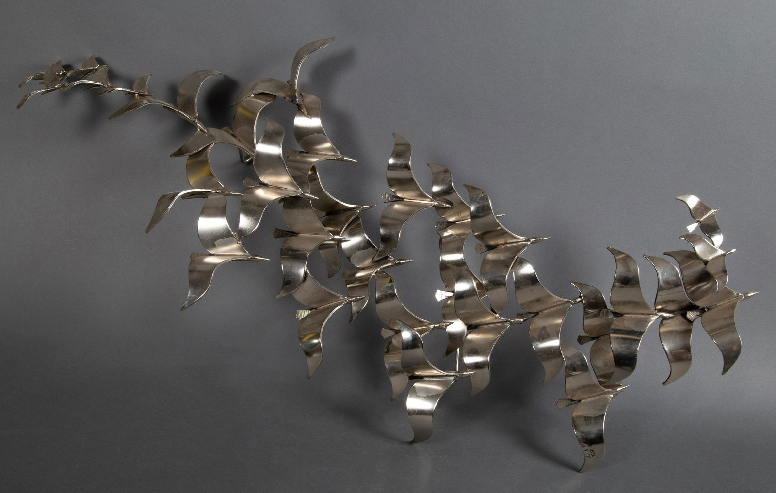 MCM C. Jere Wall Hanging Sculpture Chrome Birds in Flight (1 of 3)
