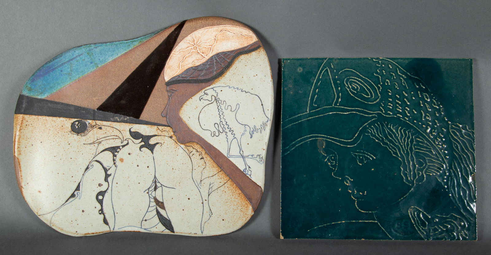 Two Mid Century Modern Studio Pottery Ceramic Plaque and Tile (1 of 6)
