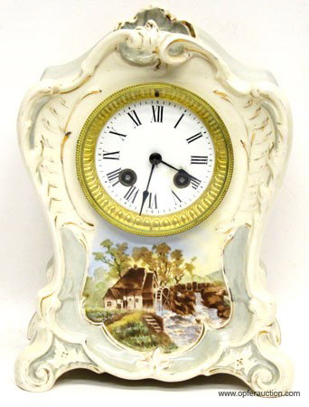 FRENCH 8 DAY PORCELAIN CLOCK: Royal Bonn, signed La Bonita;