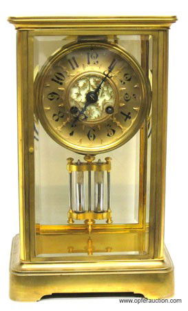 FRENCH CRYSTAL REGULATOR CLOCK: Mercury pendulum, fancy filigree dial; signed F. L. Kirkpatrick Philadelphia;
