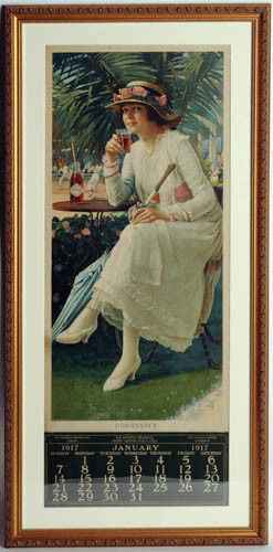 1917 COCA-COLA CALENDAR WITH BOTTLE: 1917 calendar with bottle Complete full pad with minor edge specks. Beautifully matted and framed. The color is just outstanding