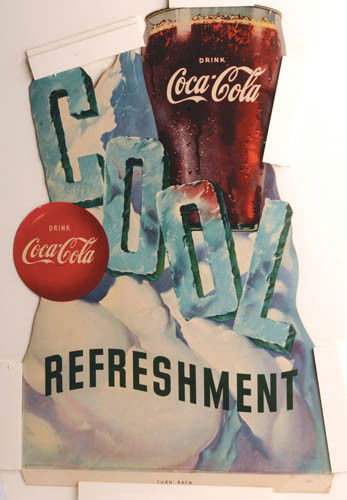 1952 COCA-COLA CARDBOARD CUTOUT: 1952 cardboard cutout 18"x30". Wonderful image and color. Minor edge wear, edge bend and some specks. Very nice piece