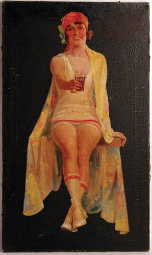 1925-1926 Coca-Cola original art, oil on canvas –: 1925-1926 original art, oil on canvas – Mizen 18"x31" signed by Fred Mizen. As with most of these original painting the signature was painted over. This one is no different, signature is clearly the