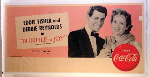 1956 COCA-COLA PAPER SIGN EDDIE FISHER: 1956 Paper Sign 32" x 67" Eddie Fisher and Debbie Reynolds. What a great piece in remarkable condition. A beauty