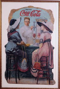 c.1912 Coca-Cola cardboard cutout 30"x46": c.1912 cardboard cutout 30"x46" Classic image of two ladies with soda jerk is just wonderful. Early cutouts like this are so difficult to find. This collection has it's share but this one is a