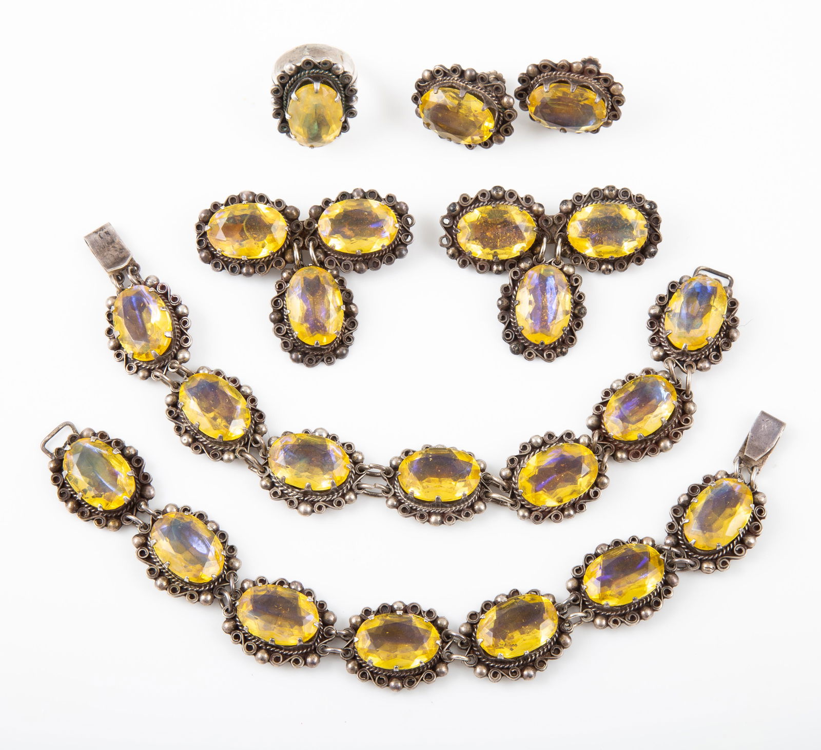 (6) MEXICAN JEWELRY SET WITH YELLOW QUARTZ (?) STONES (1 of 5)